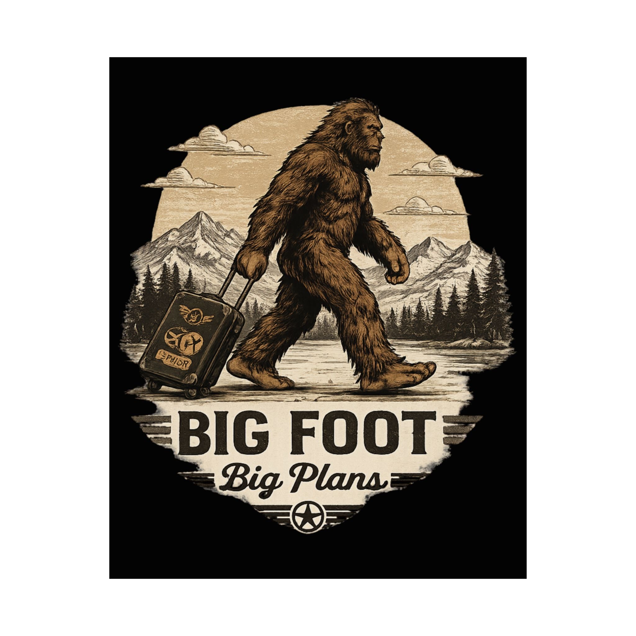 Bigfoot Big Plans Matte Poster — Sasquatch Travel Vintage Wall Art