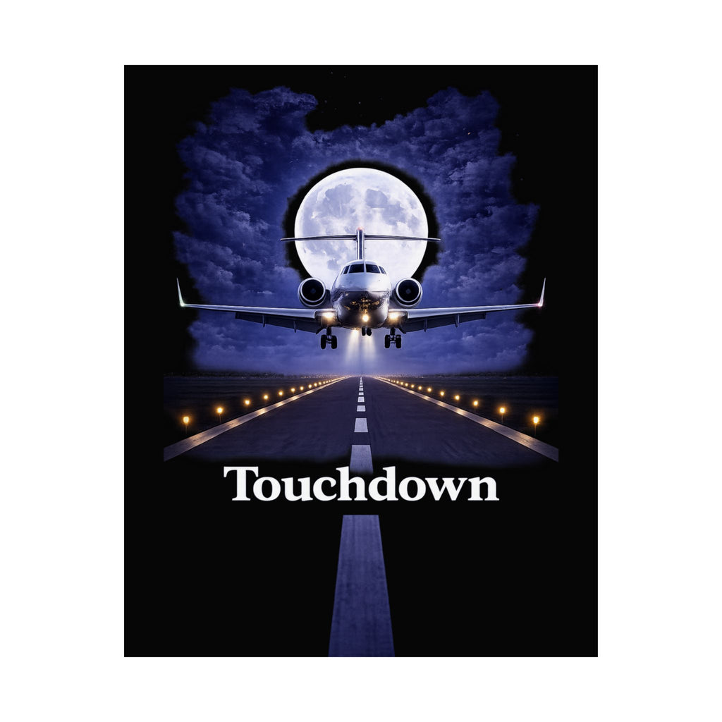 Airport Night Landing Poster – 'Touchdown' Matte Vertical Aviation Print