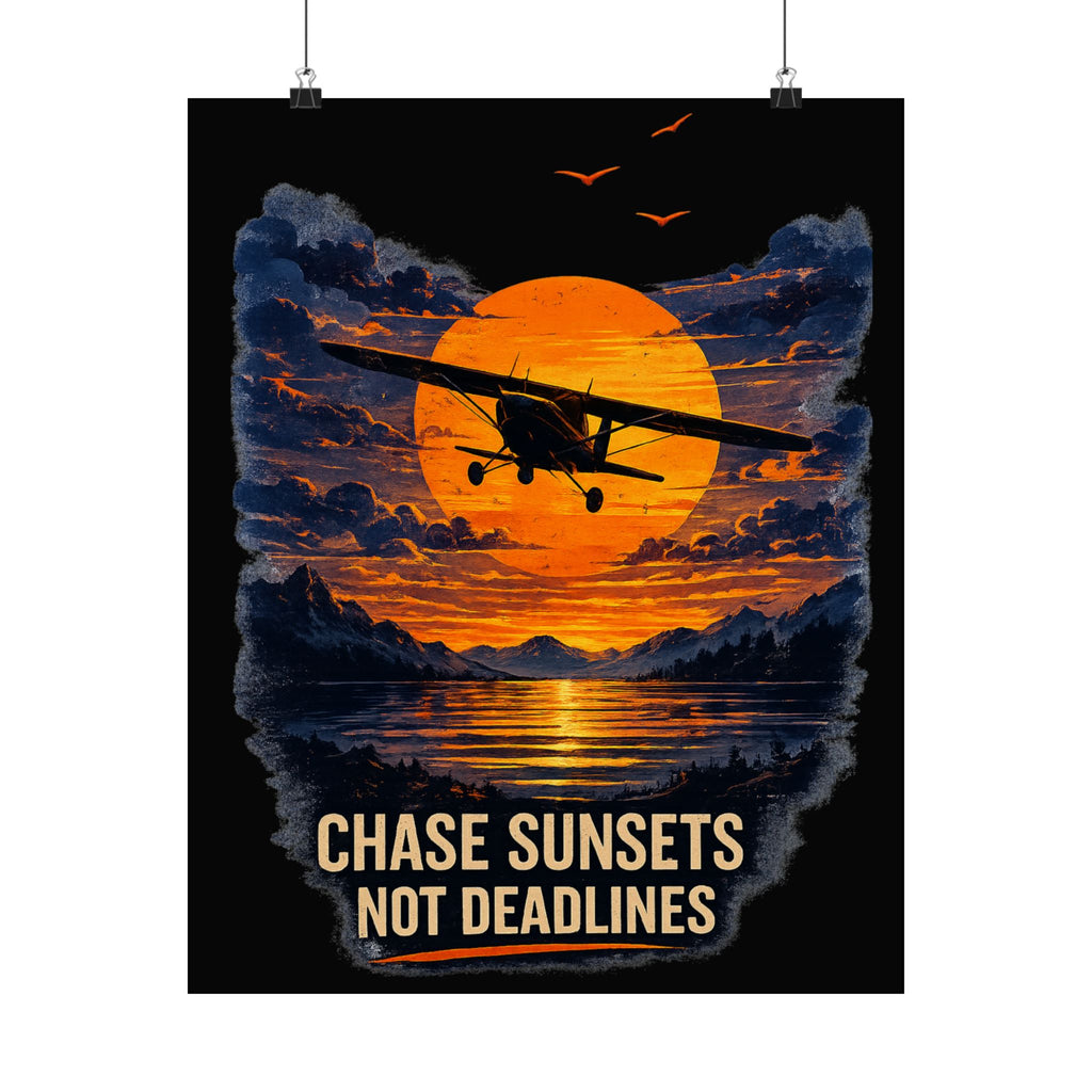 "Chase Sunsets Not Deadlines" Vintage Plane Sunset Wall Art