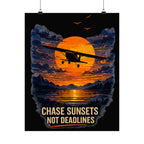 "Chase Sunsets Not Deadlines" Vintage Plane Sunset Wall Art