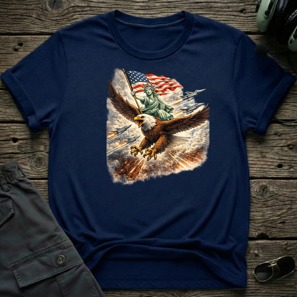 Patriotic Eagle & Flag front view - premium aviation tee for pilots