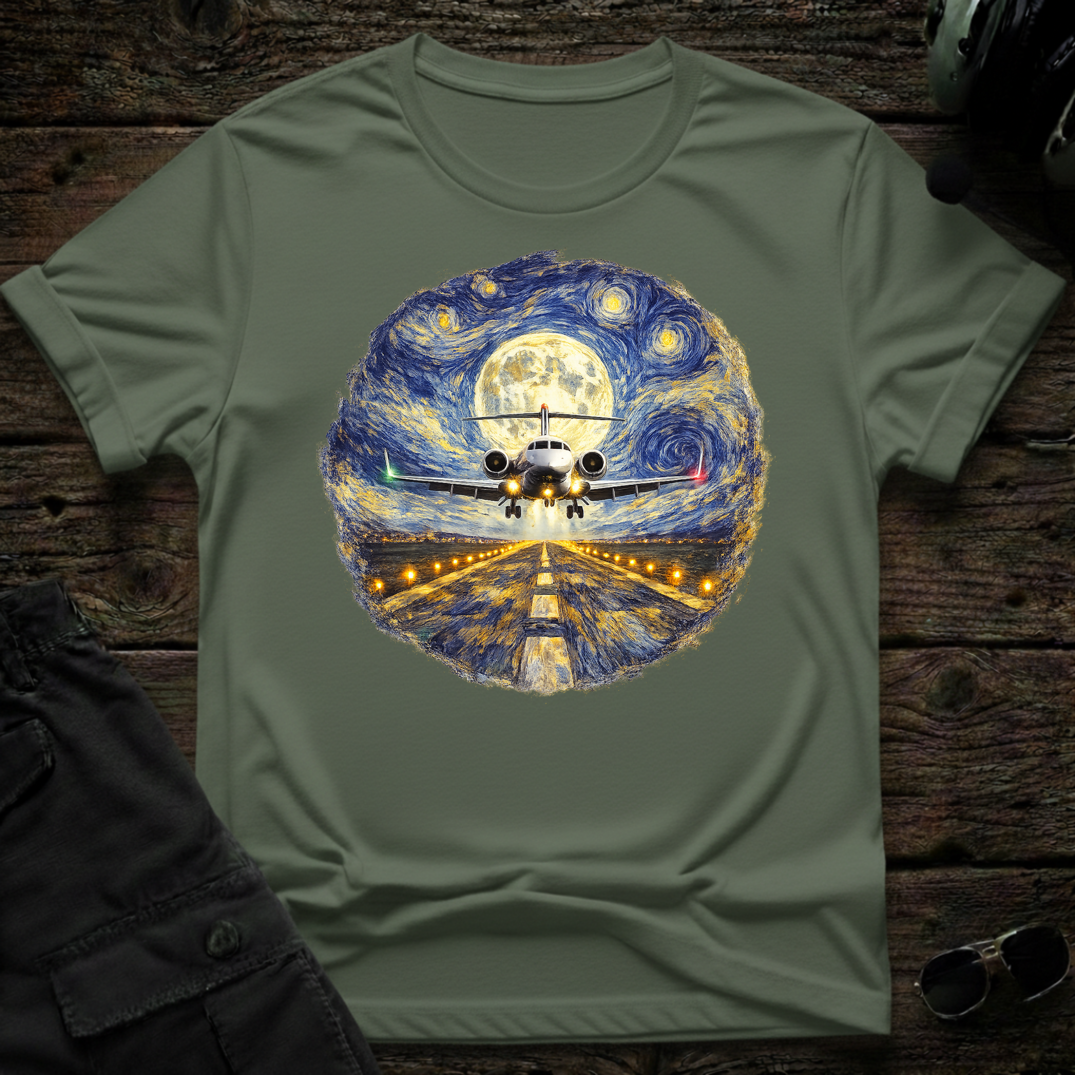 Gulfstream Starry Night front view - premium aviation tee for pilots