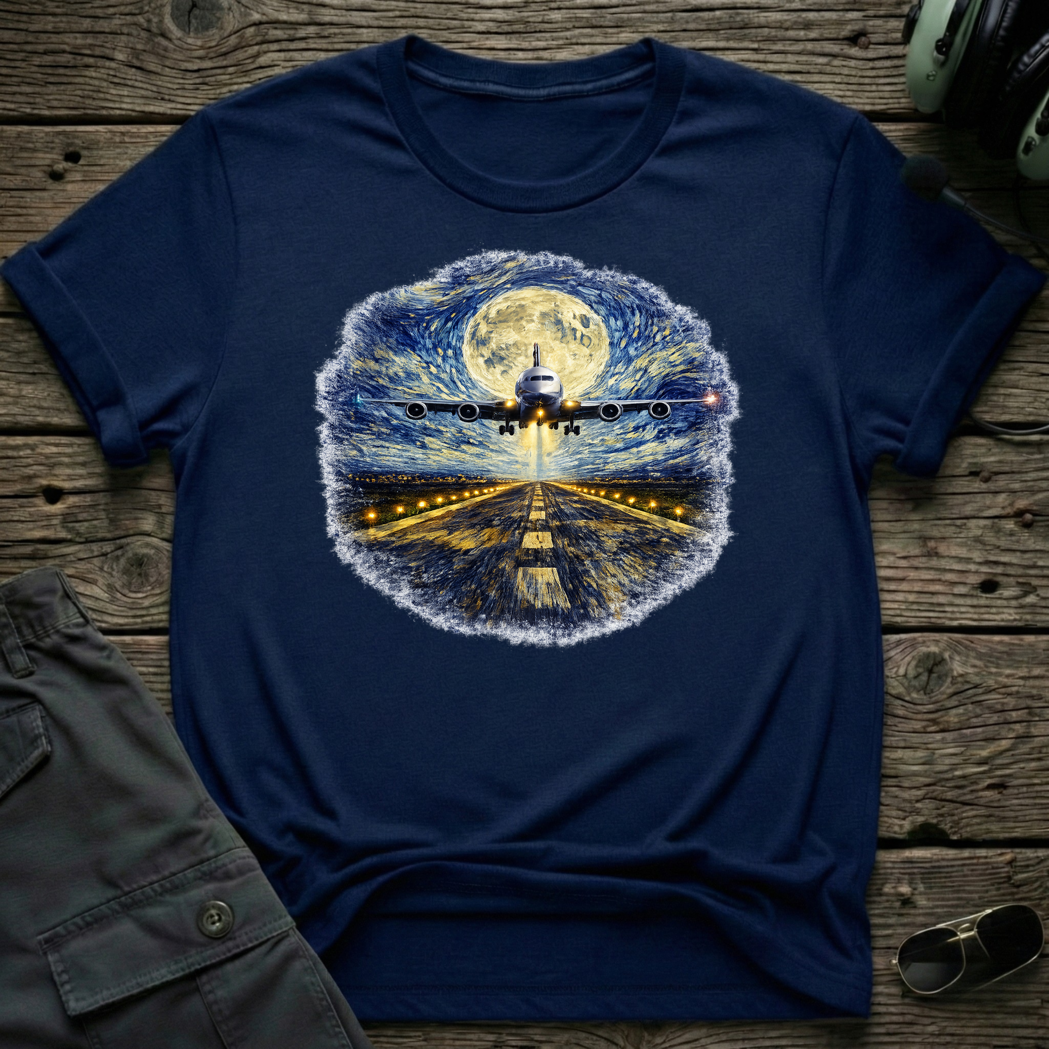 AirBus Starry Night lifestyle shot - Gildan 64000 ring-spun cotton aviation shirt