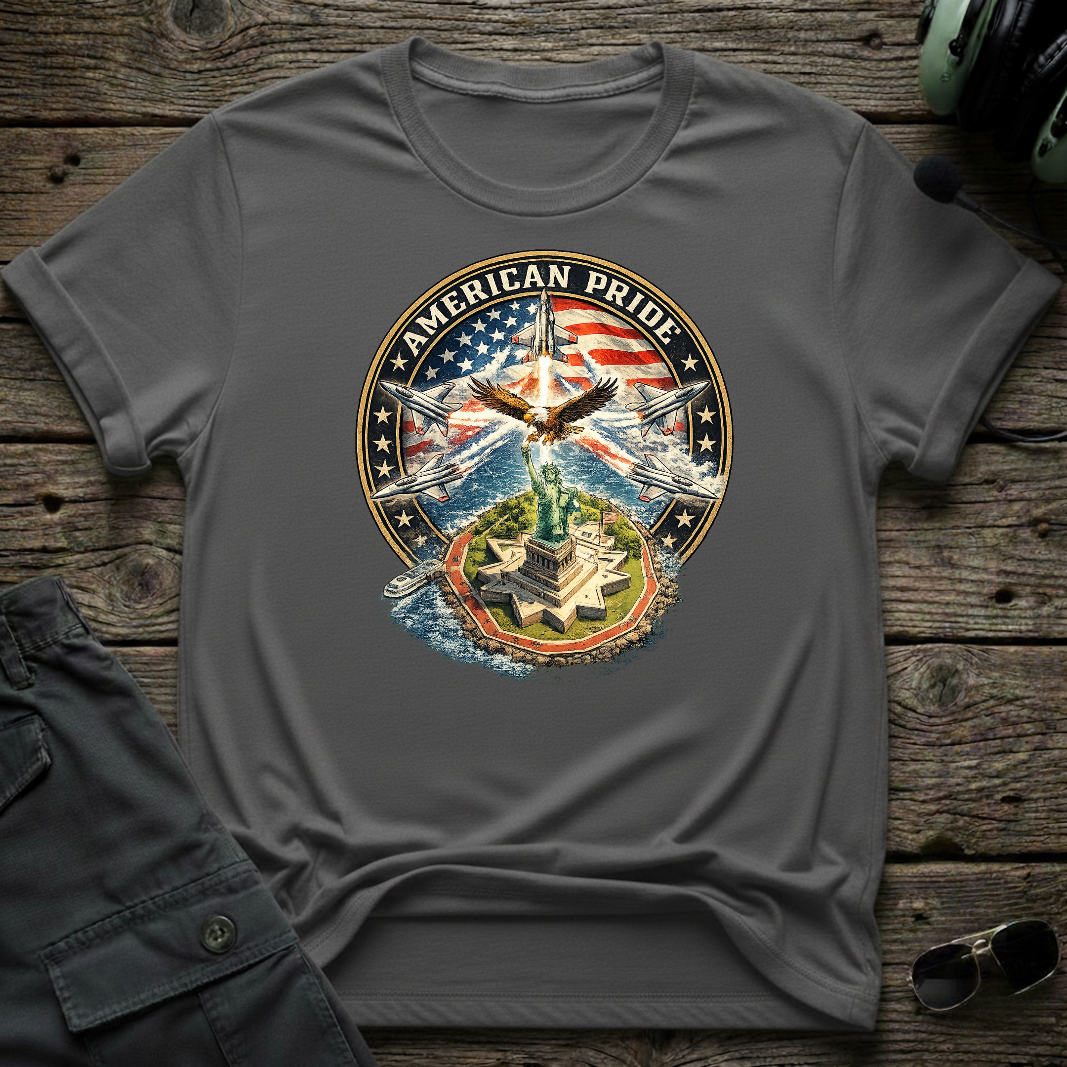 American Pride lifestyle shot - Gildan 64000 ring-spun cotton aviation shirt