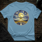 Aviation art tee featuring Cessna aircraft under a moonlit starry sky