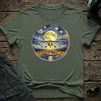 Cessna night flight t-shirt - airplane landing under Van Gogh starry night sky