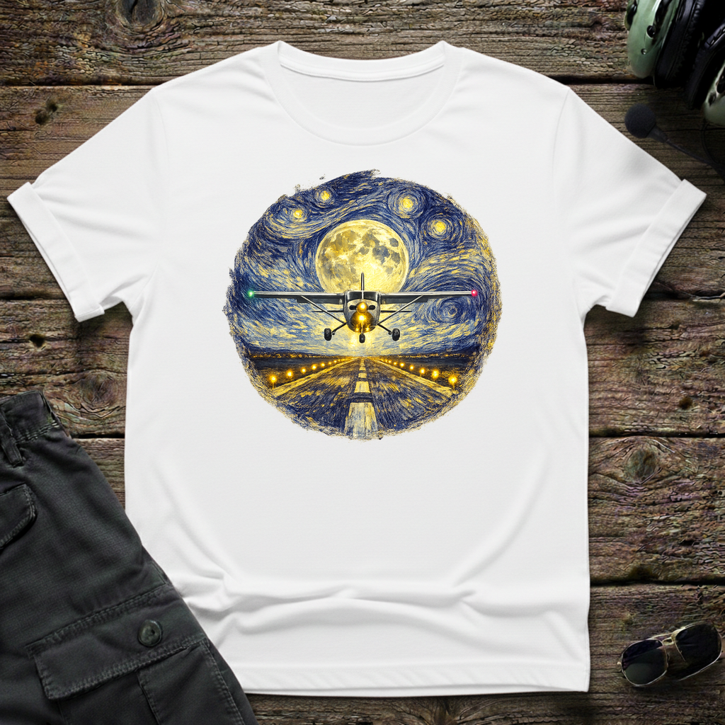 Cessna Night Flight T-Shirt front view - premium aviation gift for pilots