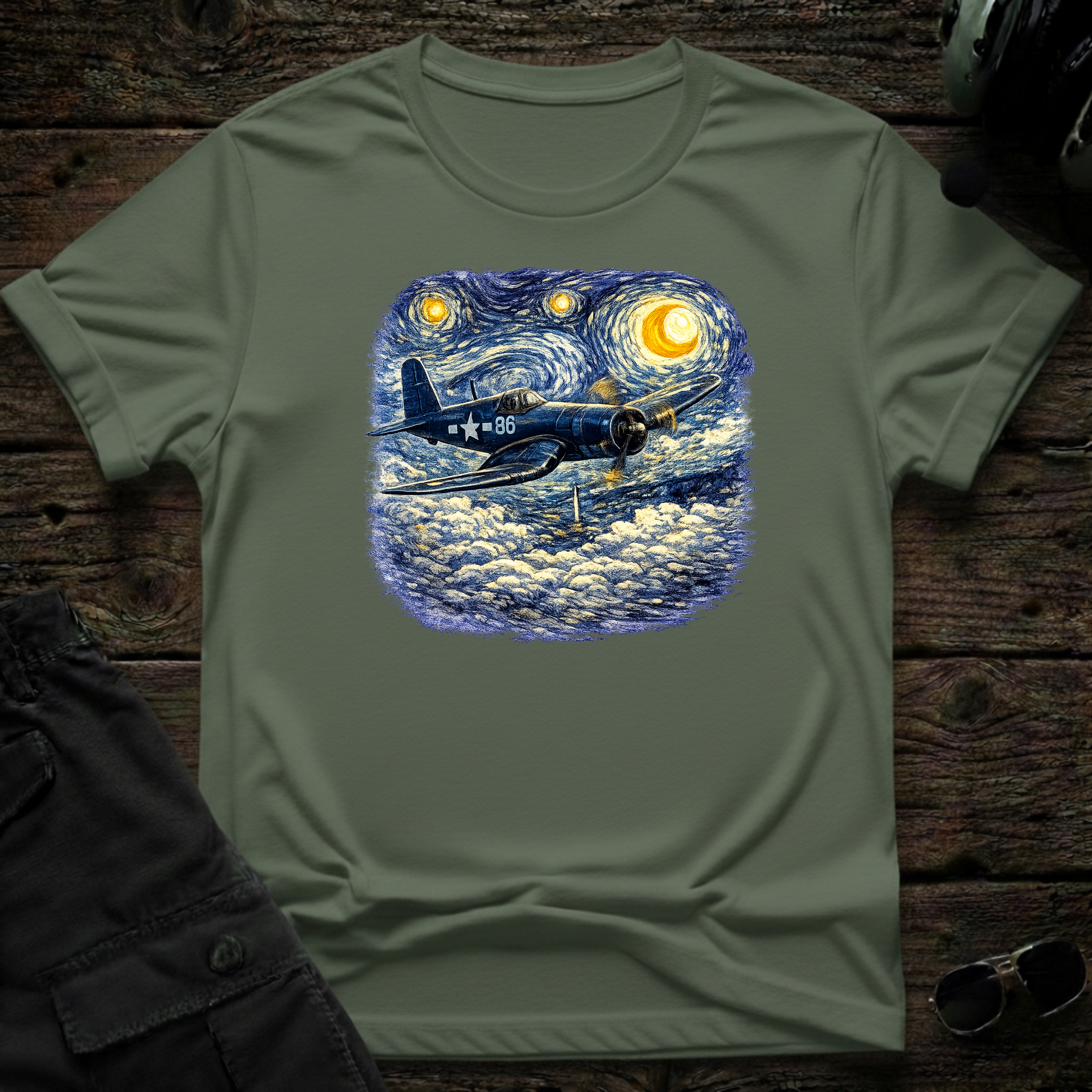 CorsairStarry Night front view - premium aviation tee for pilots