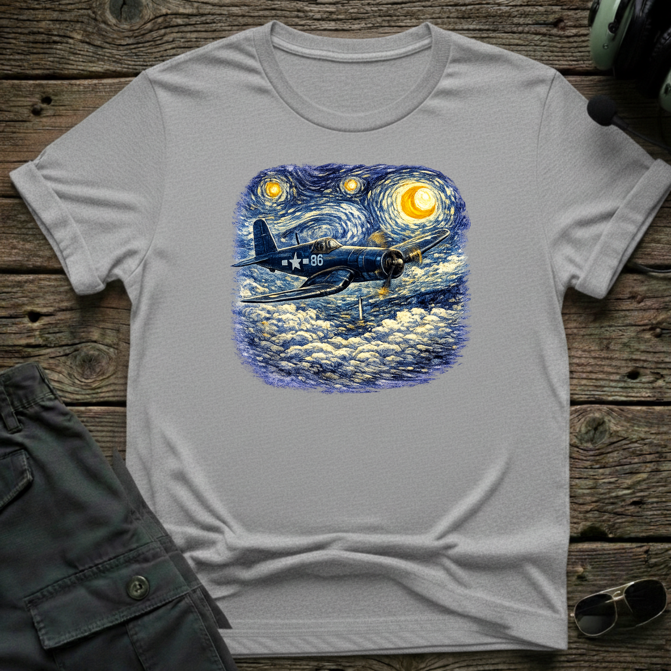CorsairStarry Night lifestyle shot - Gildan 64000 ring-spun cotton aviation shirt