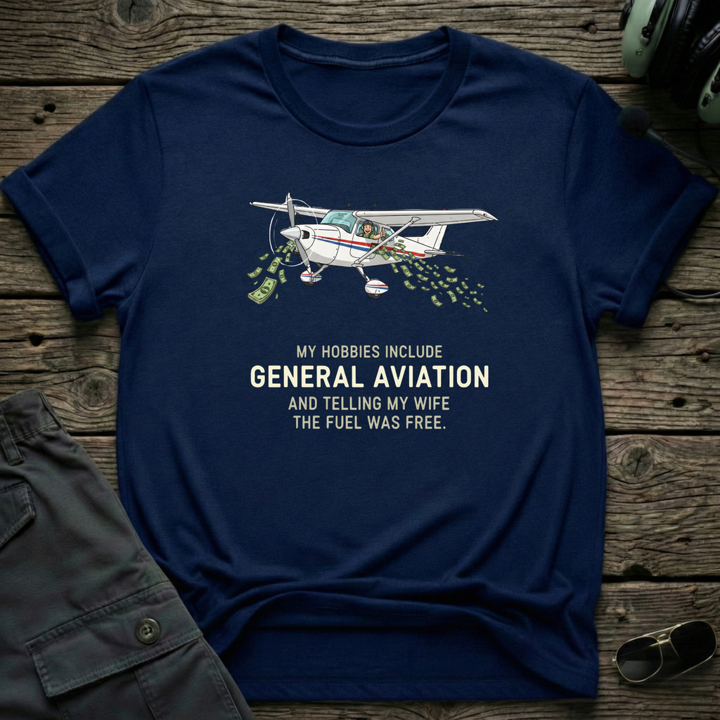 Free Fuel T-shirt - aviation humor tee for pilots who live by the fuel gauge