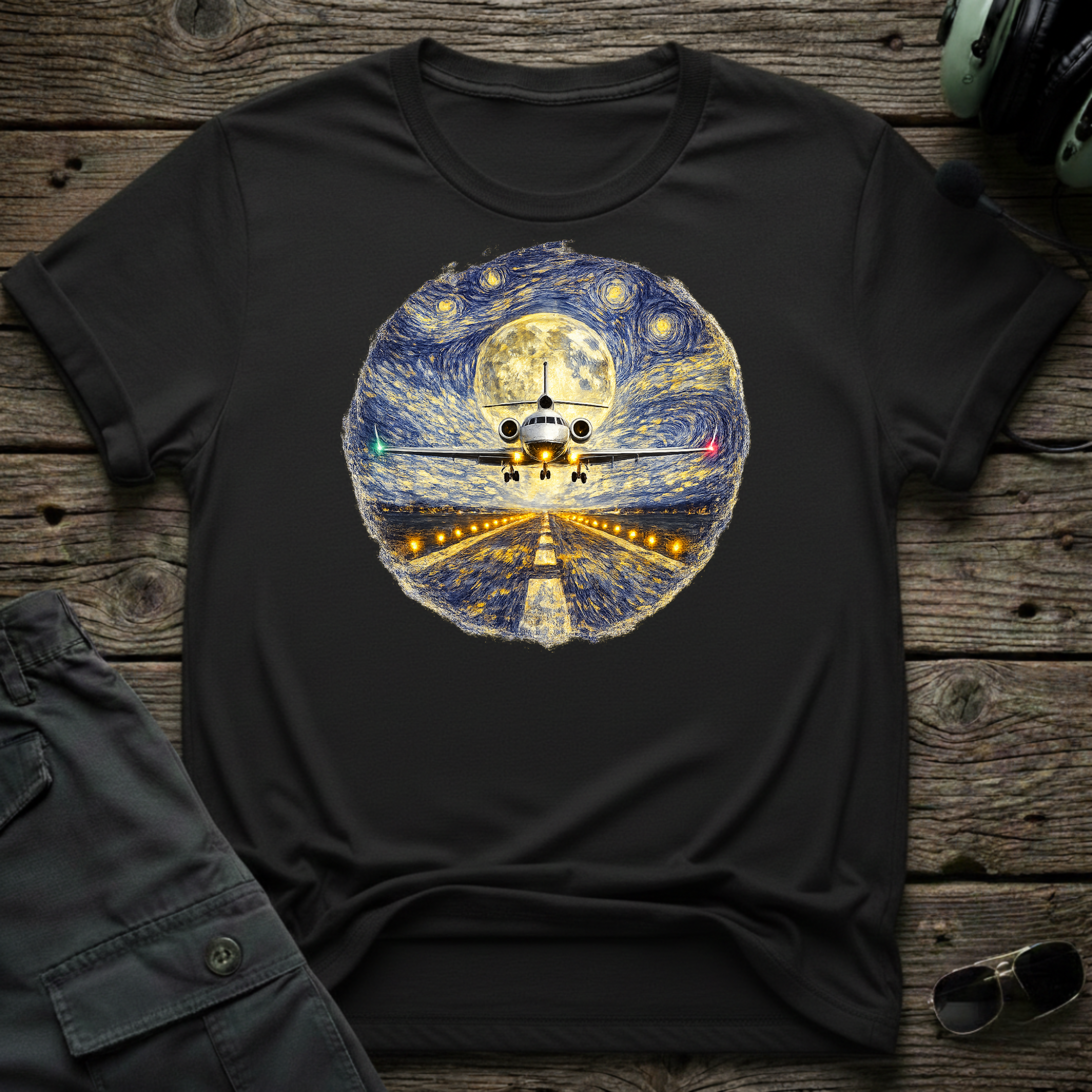 Cleared4Tees 7X Starry Night shirt - Gildan 64000 cotton aviation art tee