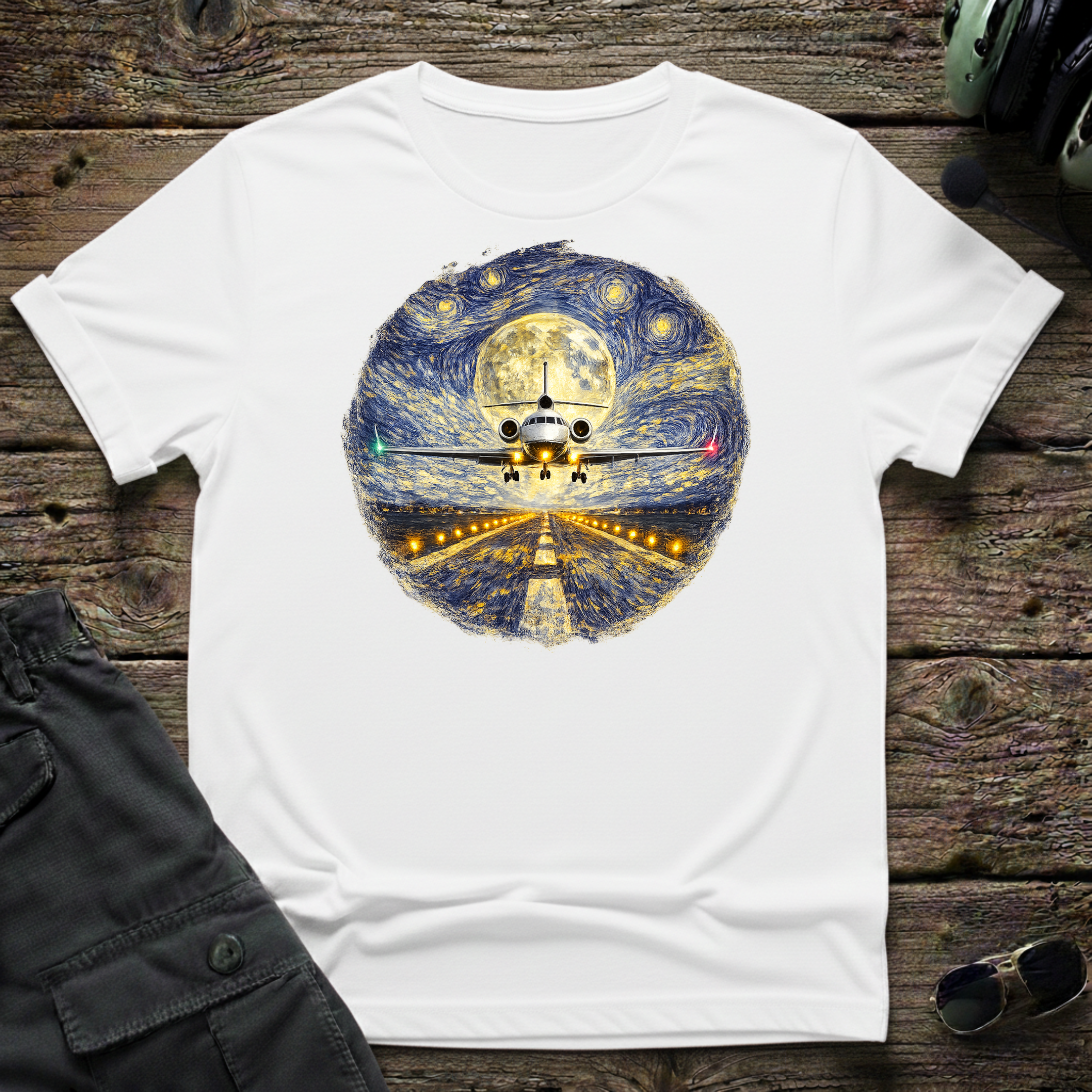 7X Starry Night T-Shirt - aviation art tee inspired by Van Gogh starry night