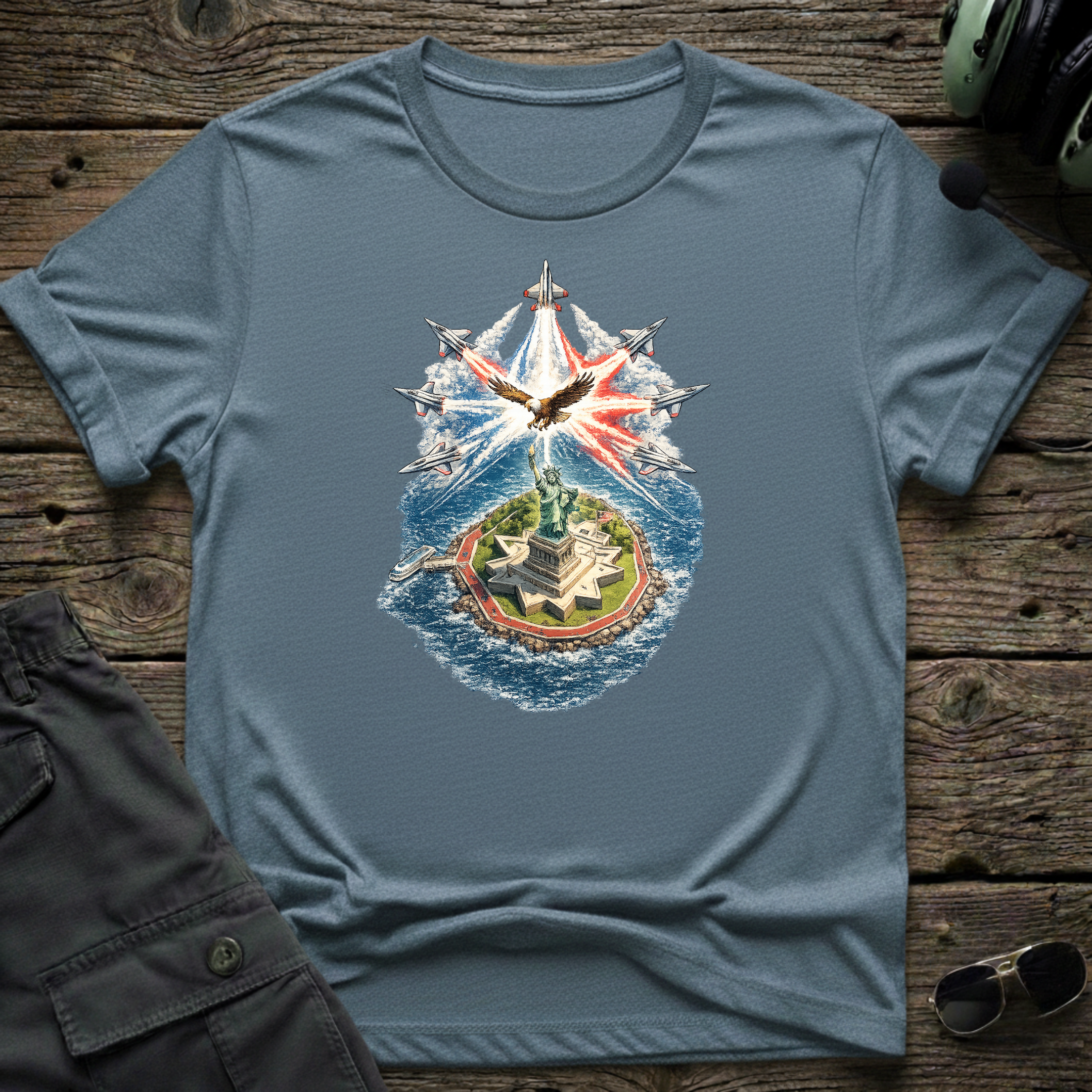 Liberty Jets lifestyle shot - Gildan 64000 ring-spun cotton aviation shirt