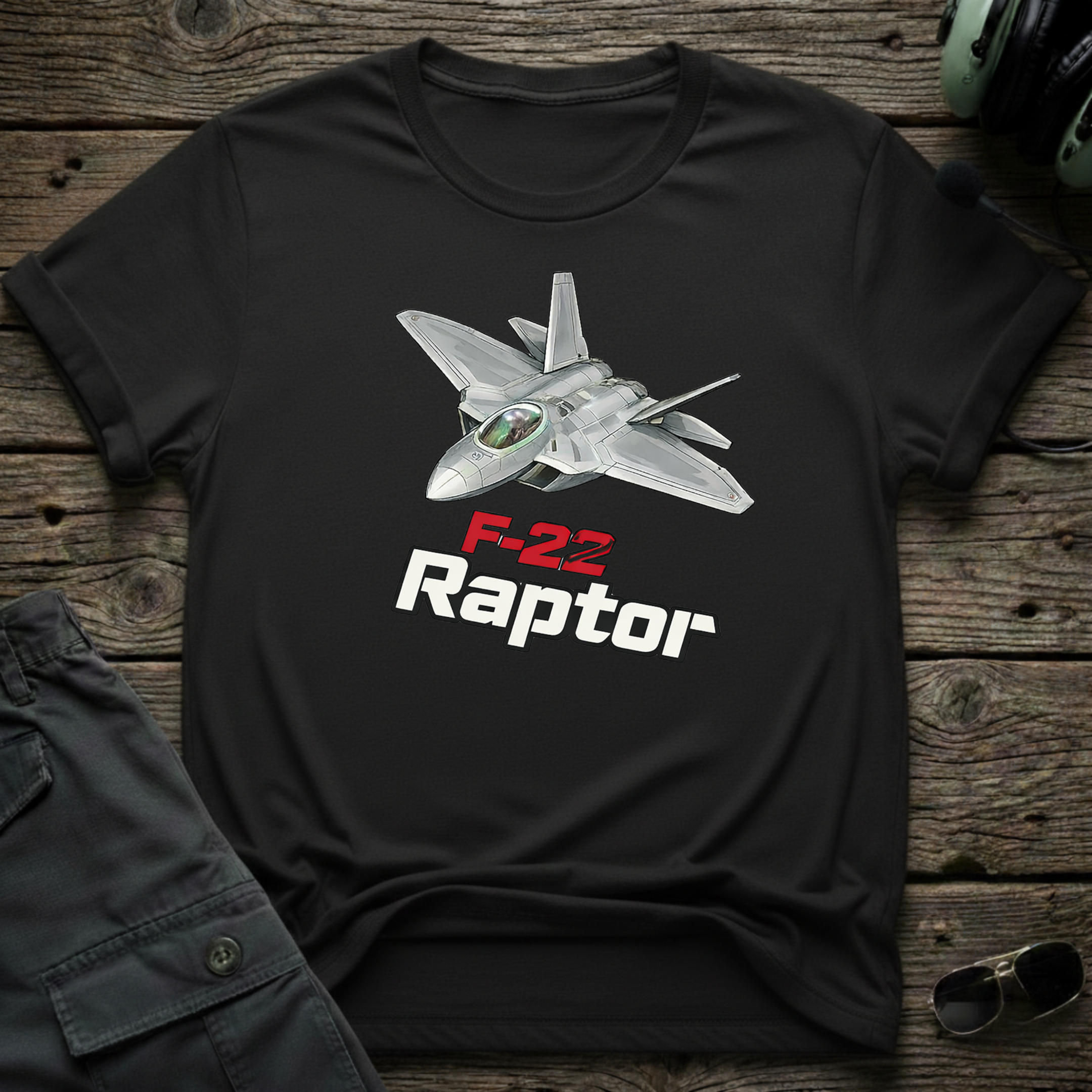 F22 Raptor lifestyle shot - Gildan 64000 ring-spun cotton aviation shirt