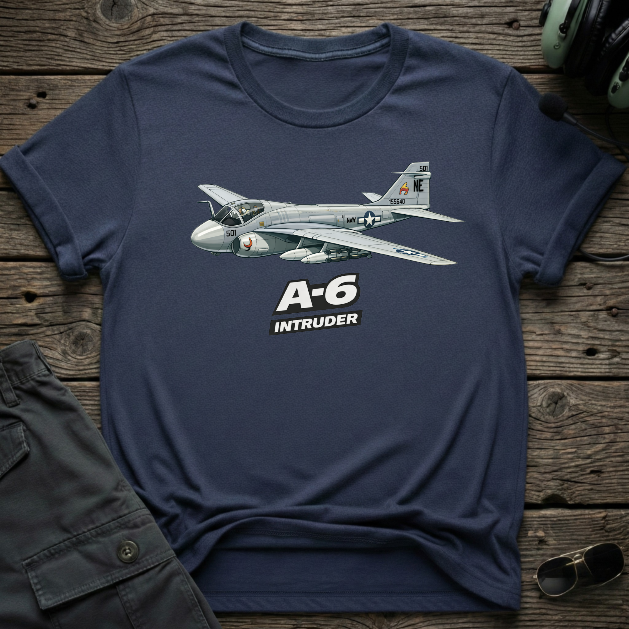 A6 Intruder lifestyle shot - Gildan 64000 ring-spun cotton aviation shirt