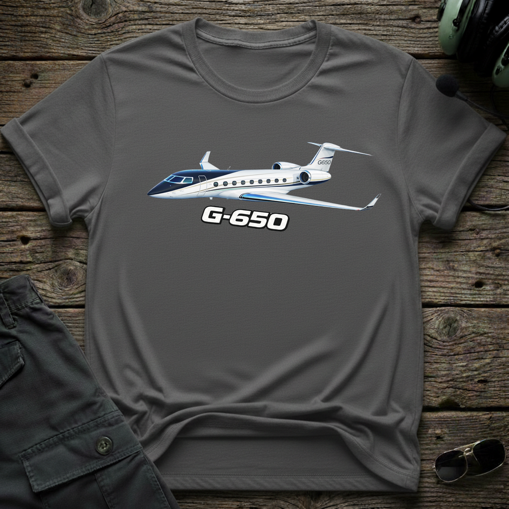 Gulfstream G650 front view - premium aviation tee for pilots