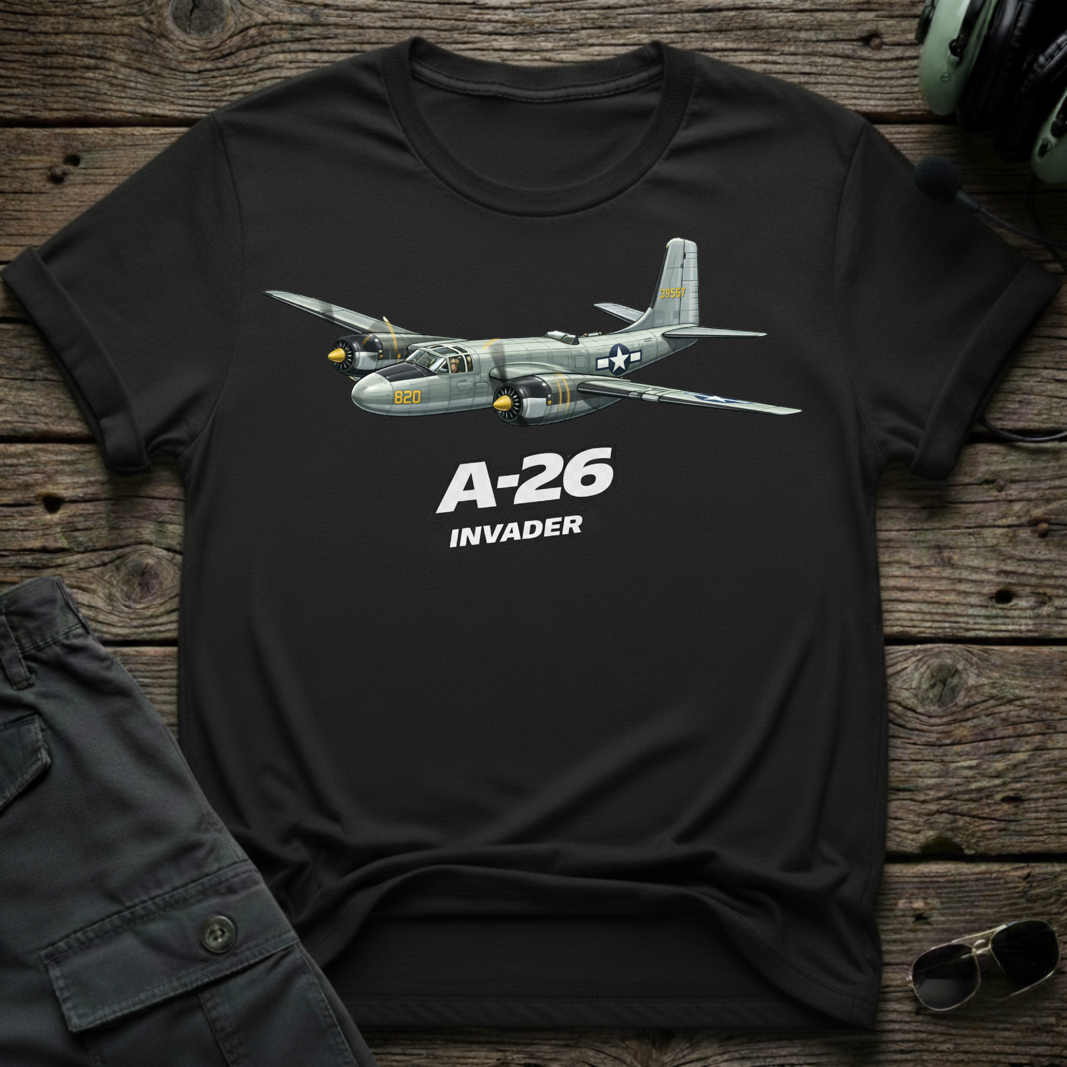 A-26 Invader front view - premium aviation tee for pilots