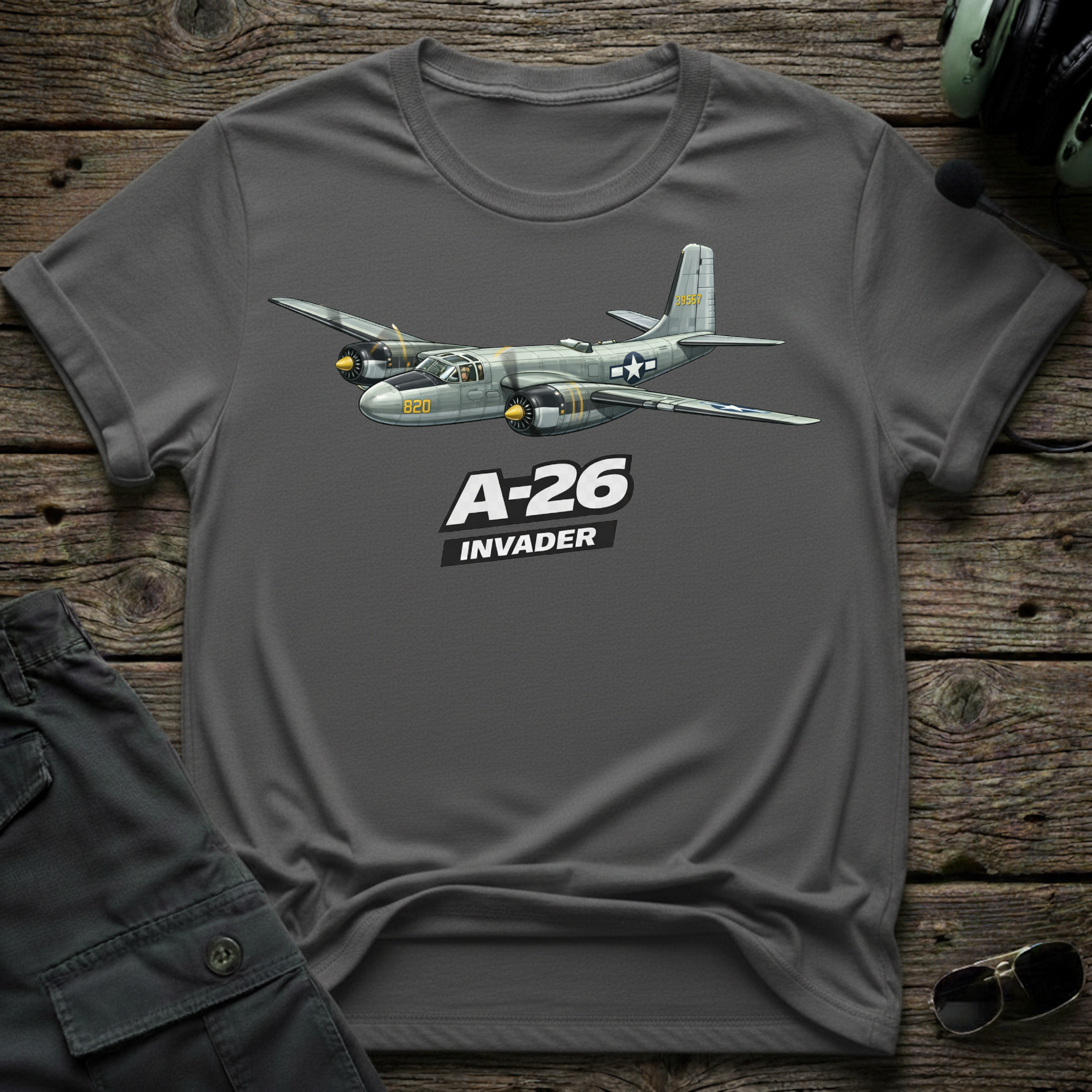 A-26 Invader lifestyle shot - Gildan 64000 ring-spun cotton aviation shirt