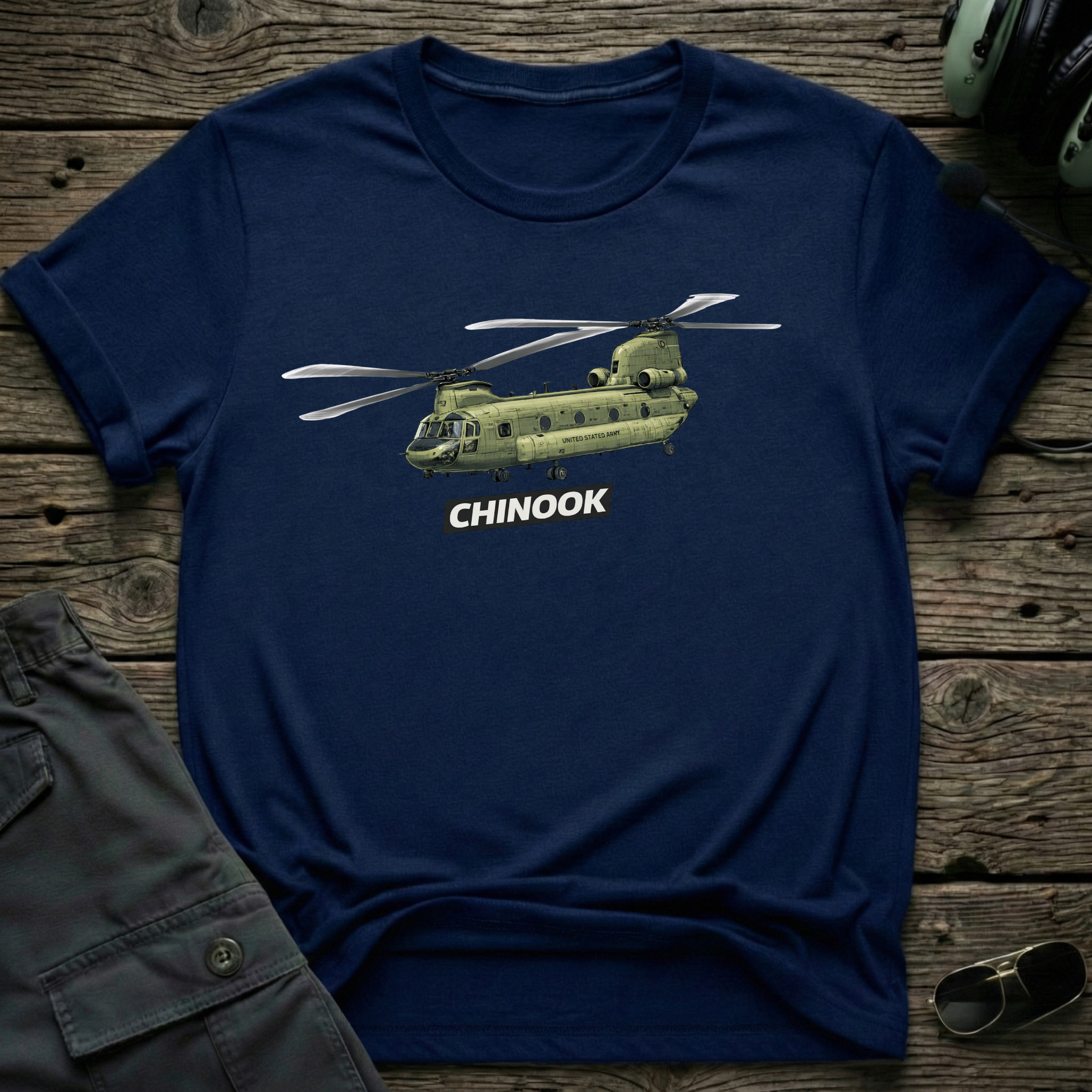Chinook lifestyle shot - Gildan 64000 ring-spun cotton aviation shirt