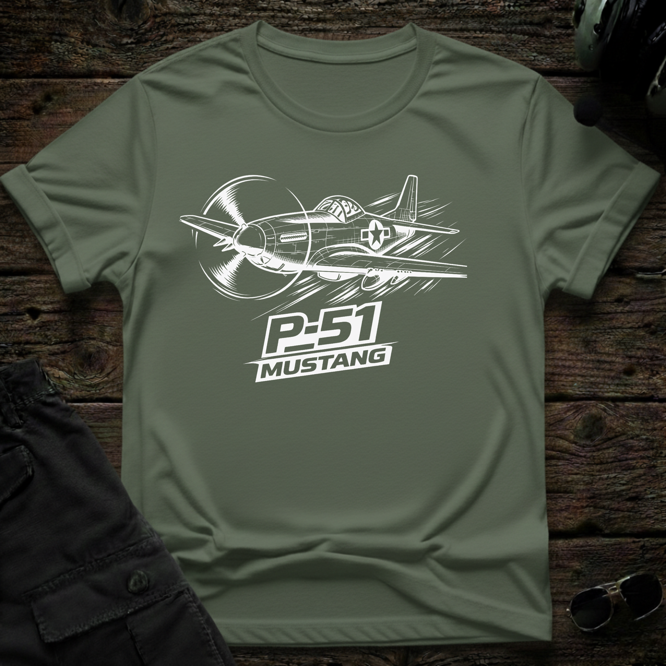 P-51 Mustang Line Art unisex t-shirt - perfect gift for aviation lovers