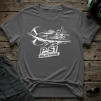 P-51 Mustang Line Art lifestyle shot - Gildan 64000 ring-spun cotton aviation shirt