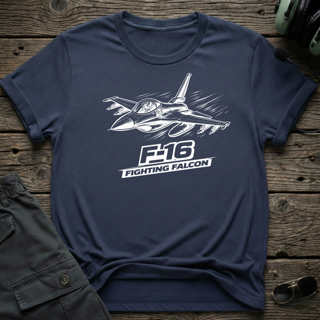 F-16 Falcon Line Art T-shirt — aviation apparel
