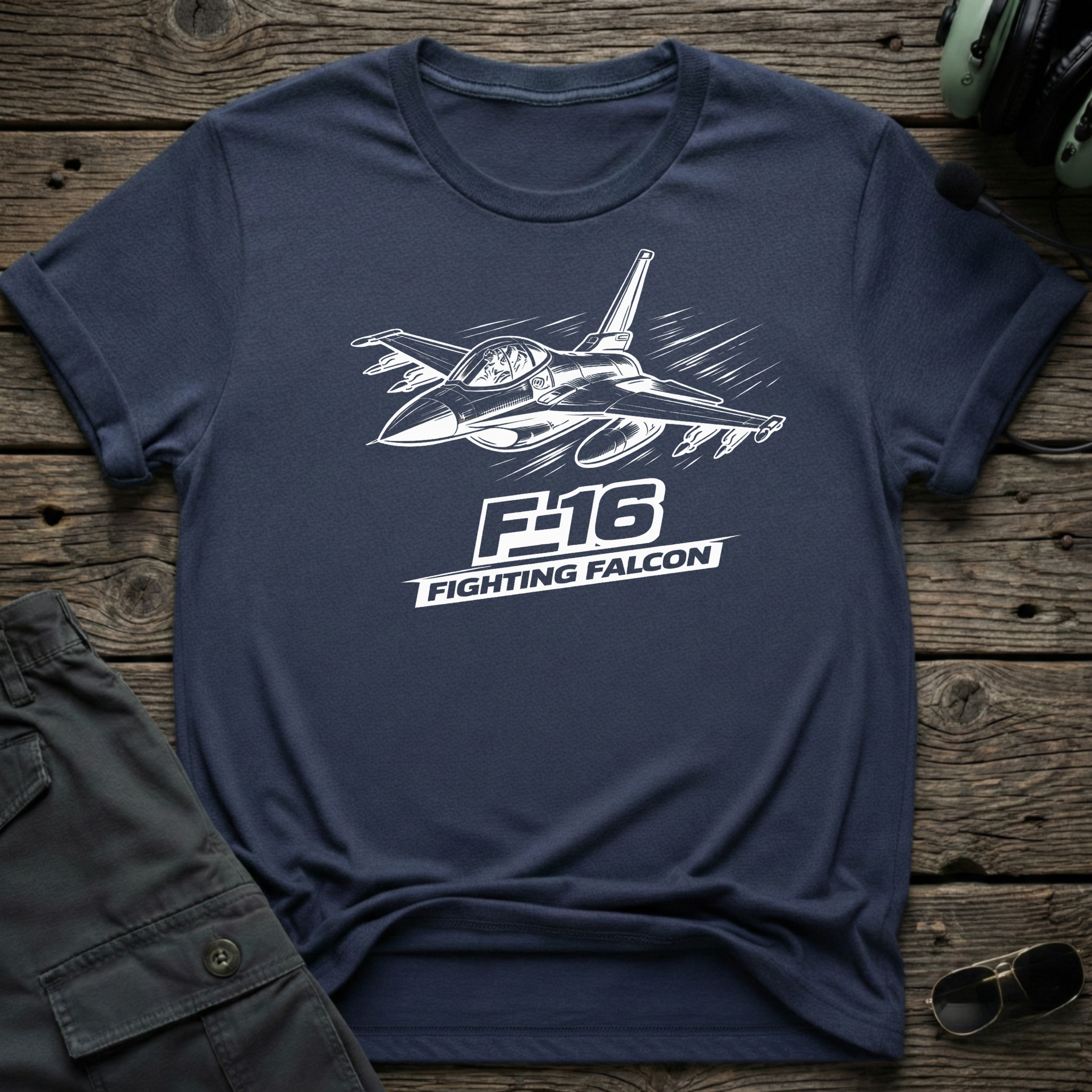 F-16 Falcon Line Art T-shirt — aviation apparel