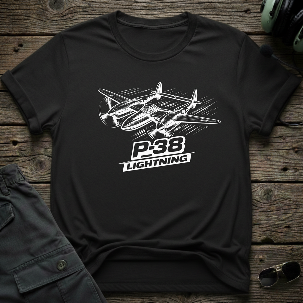 P-38 Lightning Line Art - Cleared4Tees premium aviation apparel