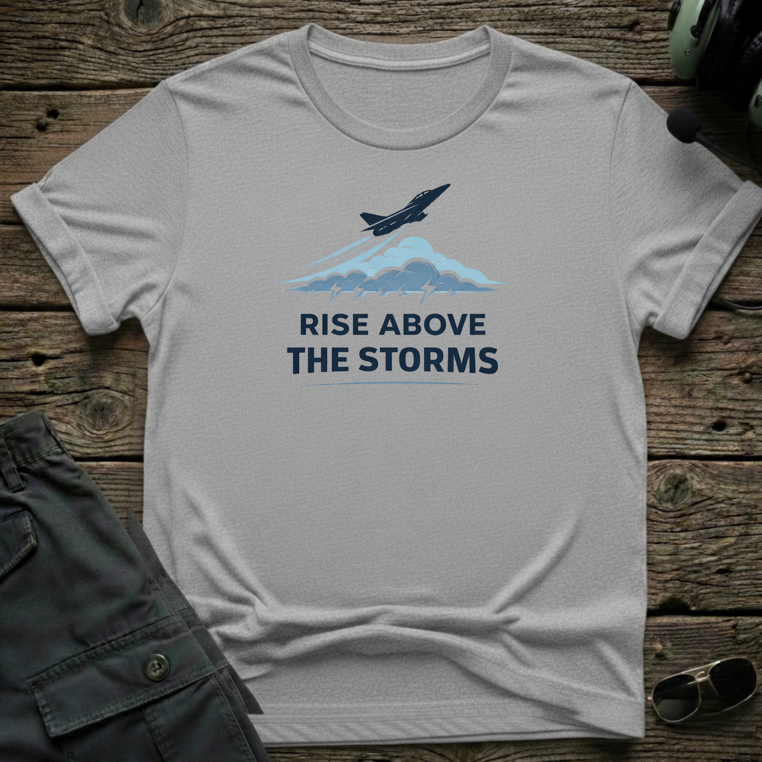 Rise Above The Storms lifestyle shot - Gildan 64000 ring-spun cotton aviation shirt