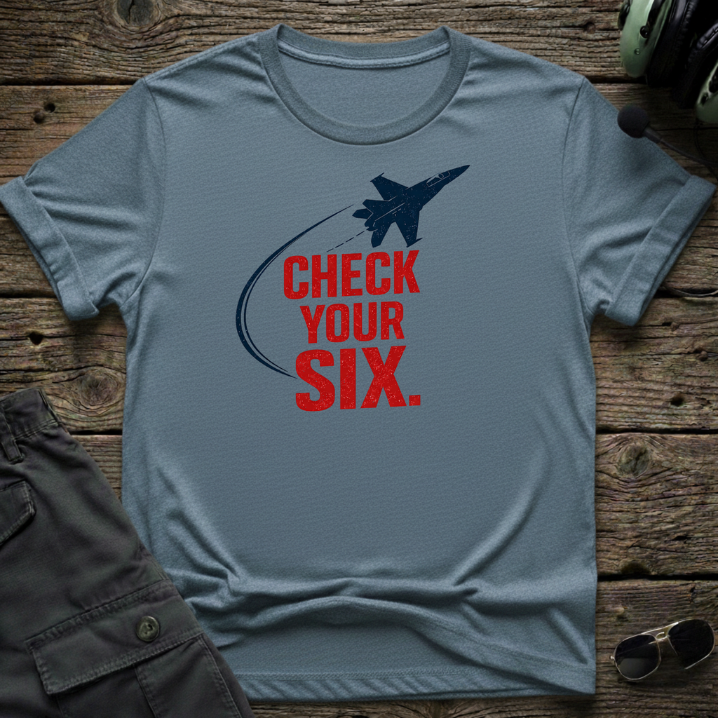 Check Your Six lifestyle shot - Gildan 64000 ring-spun cotton aviation shirt