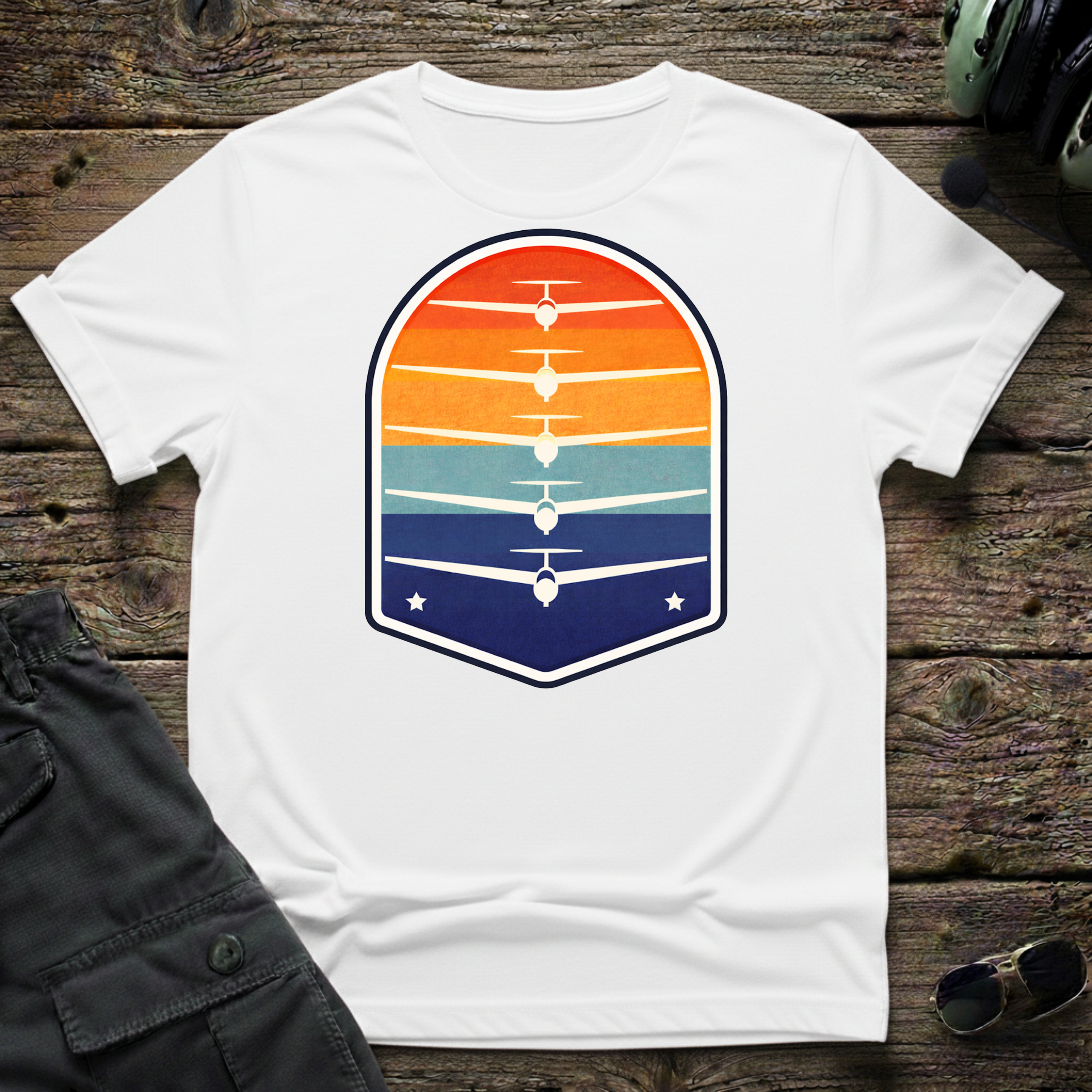 Sunset Silhouette front view - premium aviation tee for pilots