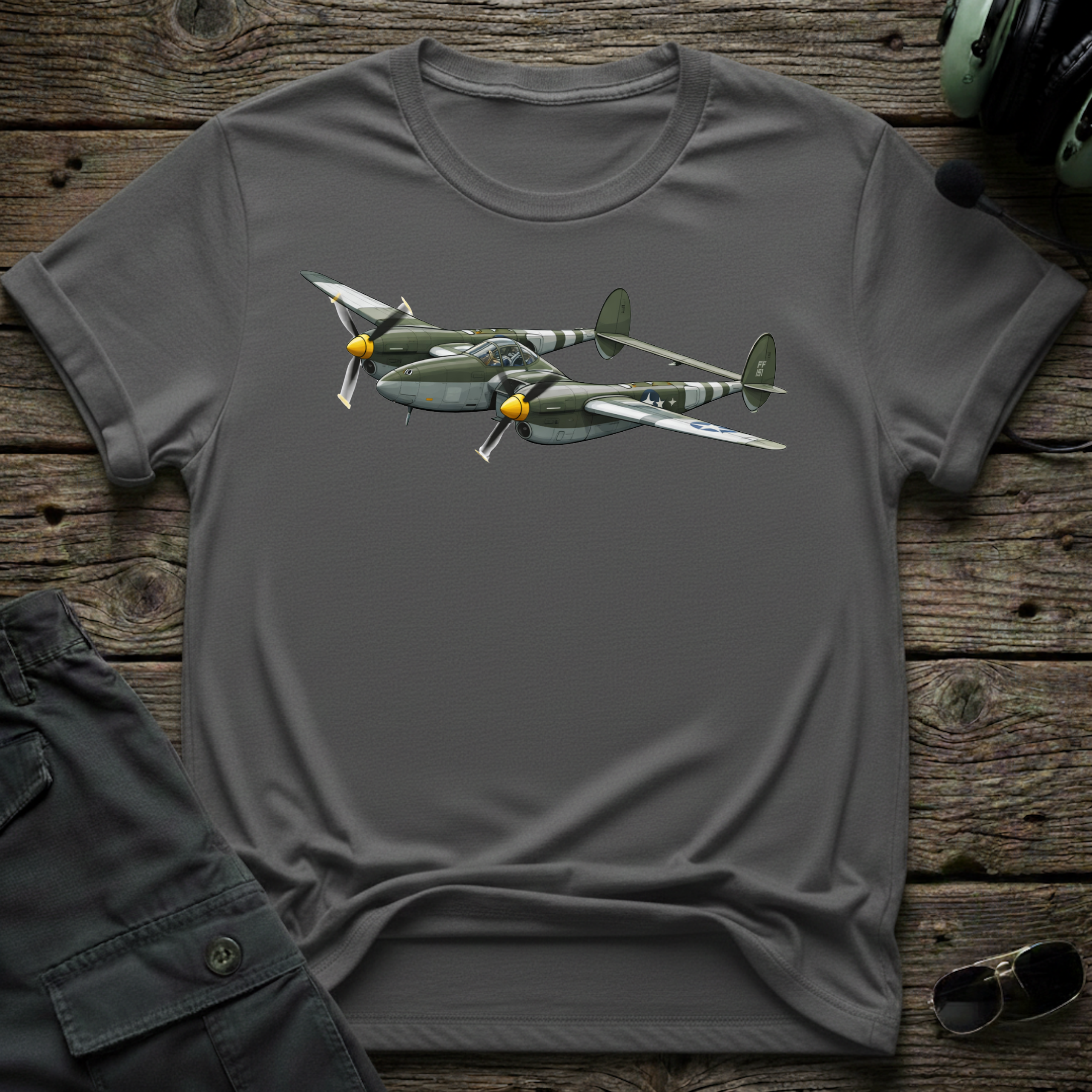 Lightning Strikes Twice front view - premium aviation tee for pilots