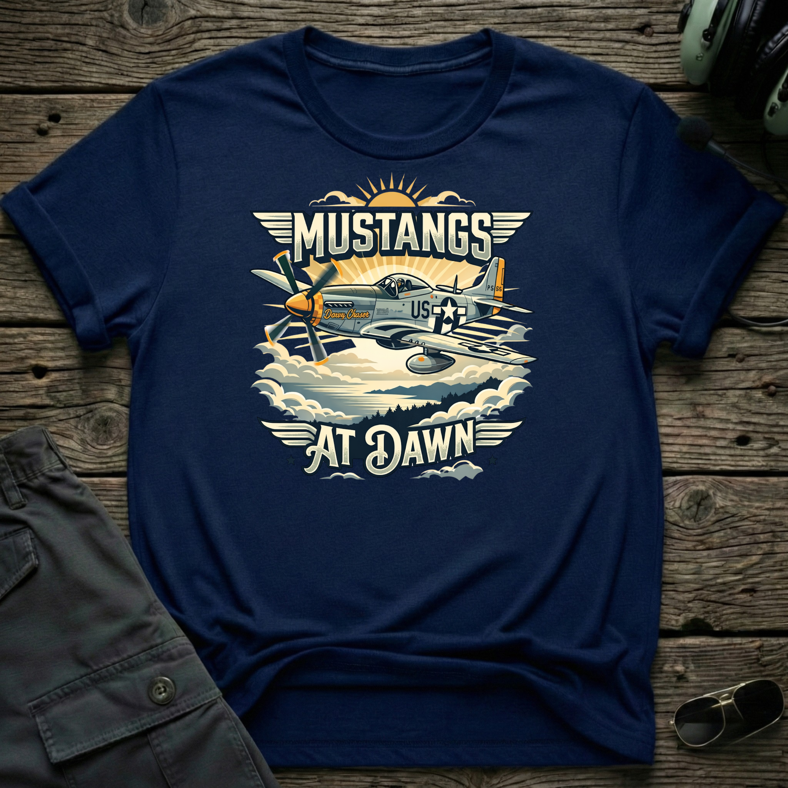 Mustangs at Dawn - Cleared4Tees premium aviation apparel