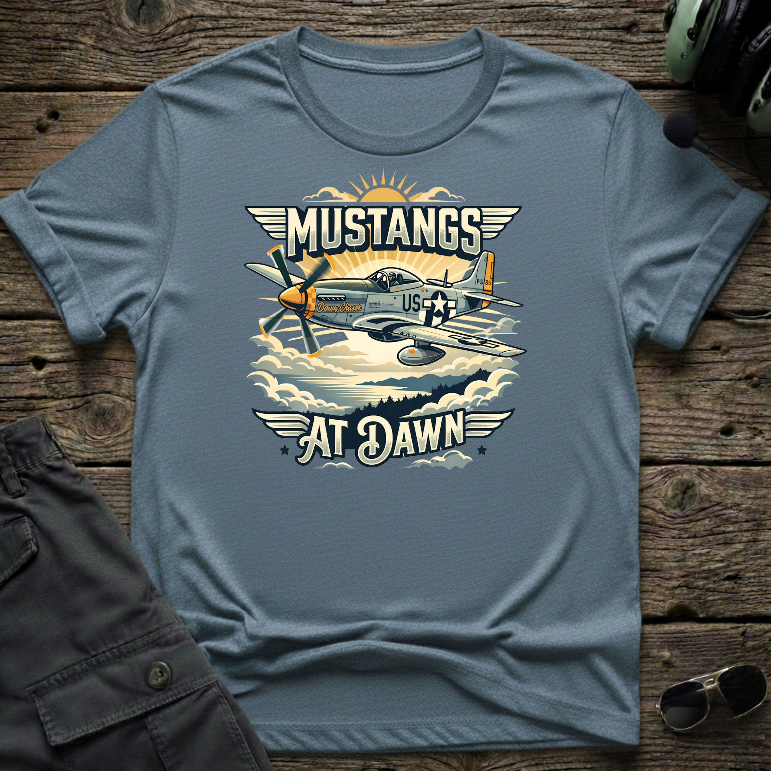 Mustangs at Dawn T-shirt — aviation apparel