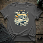 Mustangs at Dawn front view - premium aviation tee for pilots