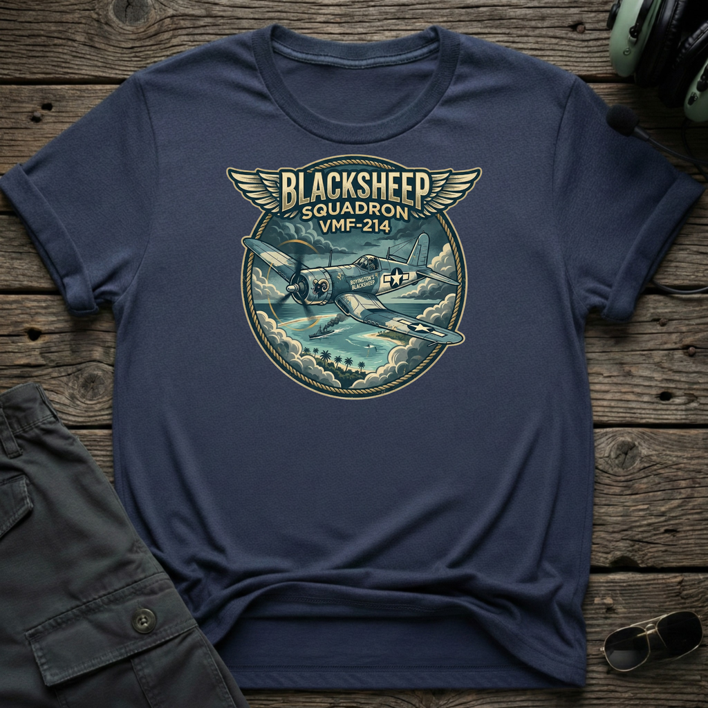 Cleared4Tees Black Sheep Squadron shirt - Gildan 64000 WWII warbird aviation tee