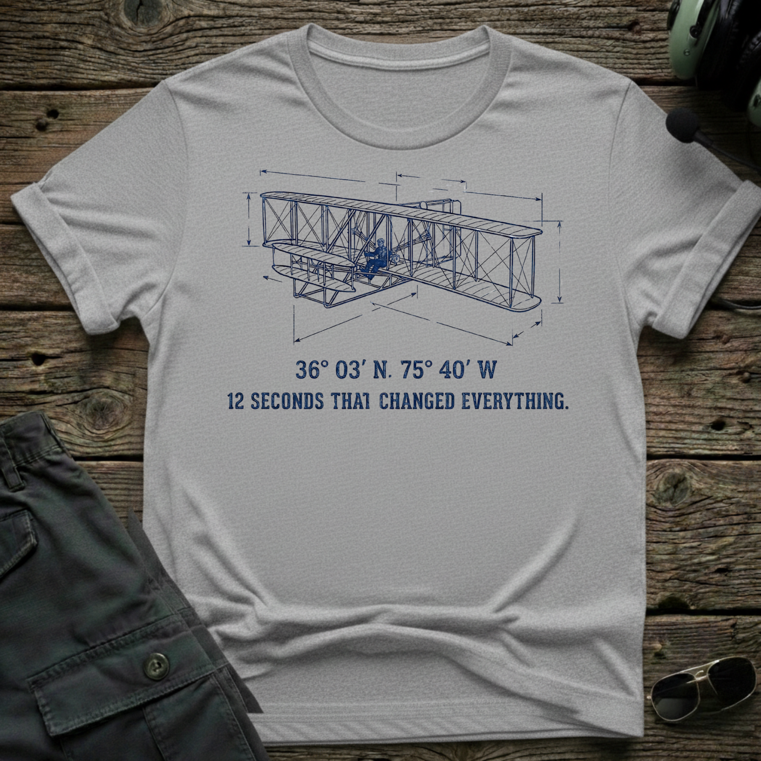 12 Seconds of History front view - premium aviation tee for pilots