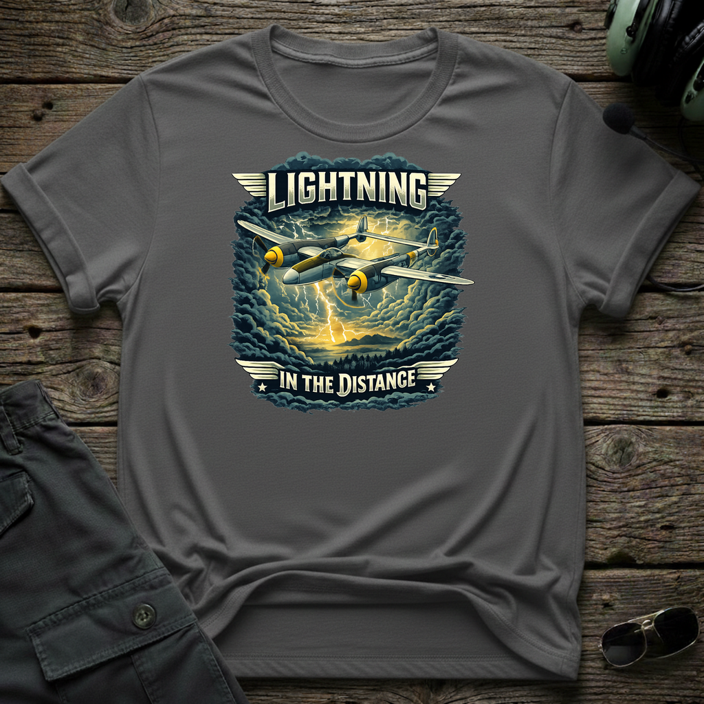 Distant Lightning front view - premium aviation tee for pilots
