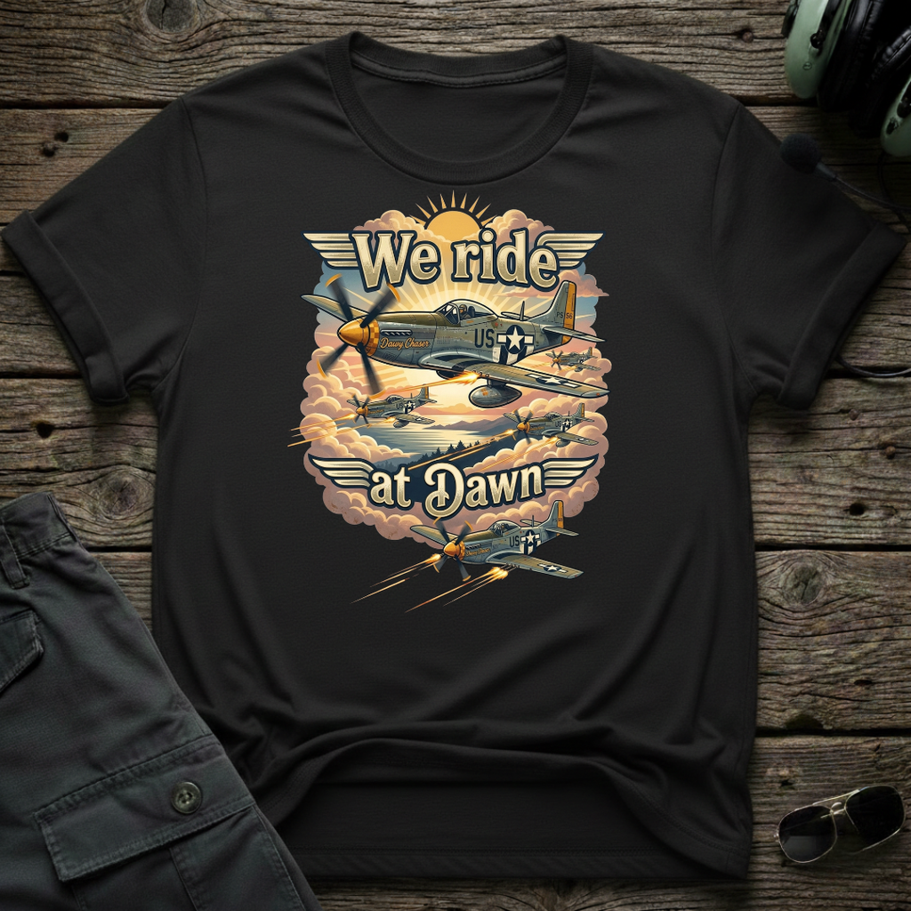 We Ride At Dawn lifestyle shot - Gildan 64000 ring-spun cotton aviation shirt