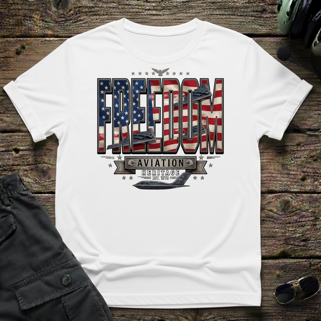 Freedom Flag pilot shirt front view - patriotic gift for veterans and aviation enthusiasts