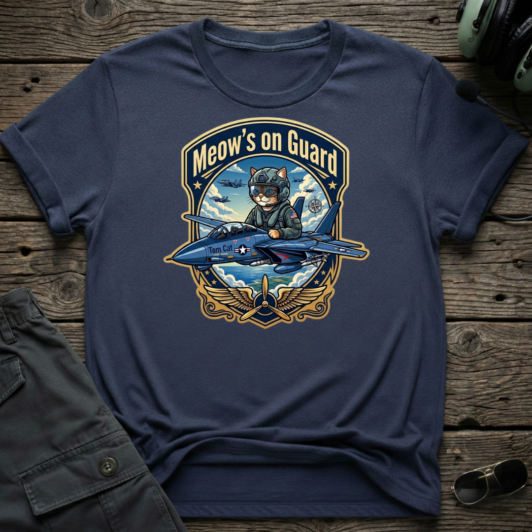 Meow's On Guard lifestyle shot - Gildan 64000 ring-spun cotton aviation shirt