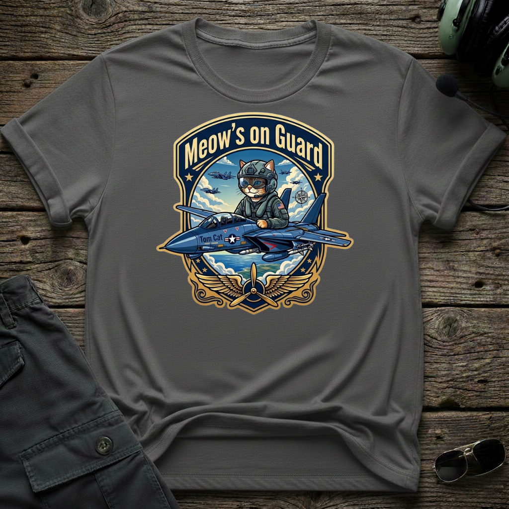 Meow's On Guard front view - premium aviation tee for pilots