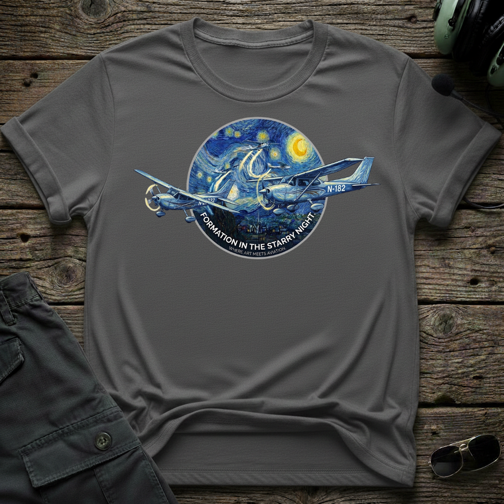 Starry Formation front view - premium aviation tee for pilots