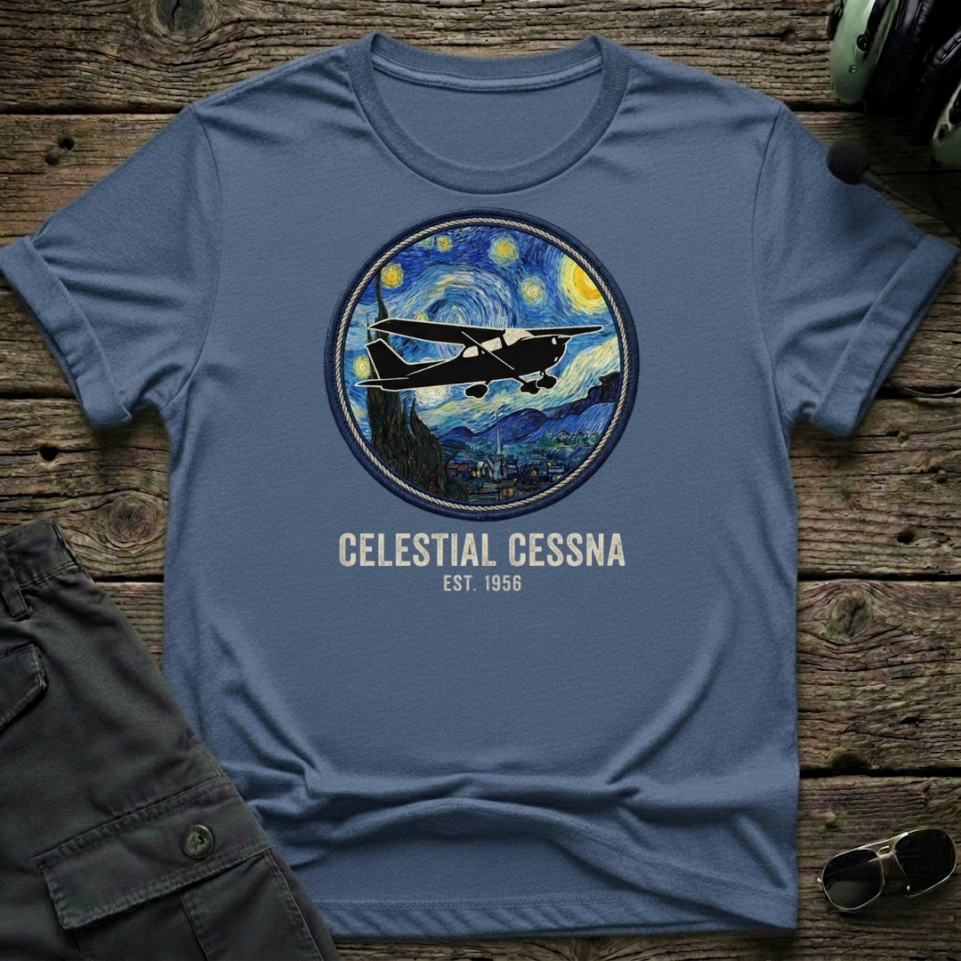 Celestial Cessna lifestyle shot - Gildan 64000 ring-spun cotton aviation shirt