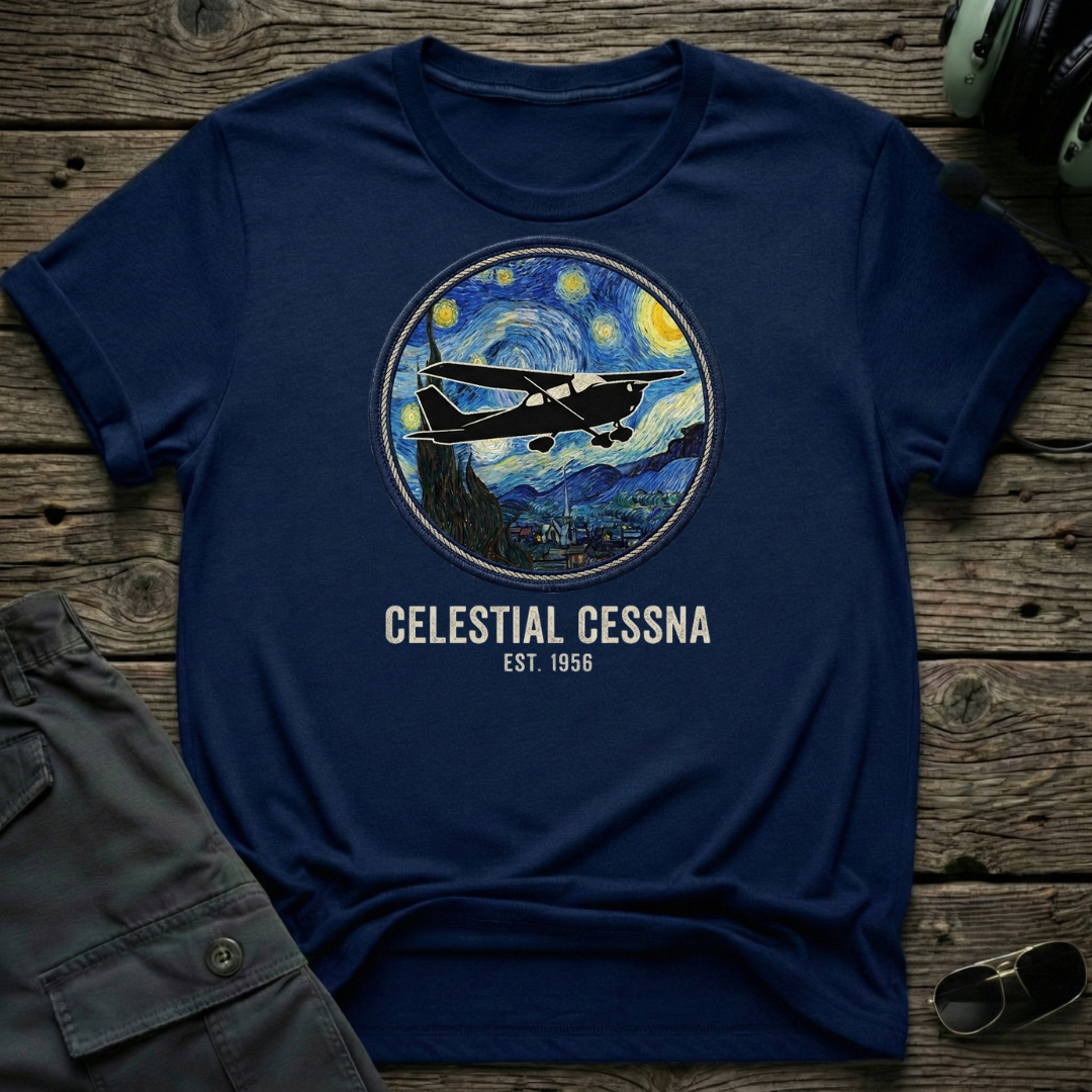 Celestial Cessna front view - premium aviation tee for pilots
