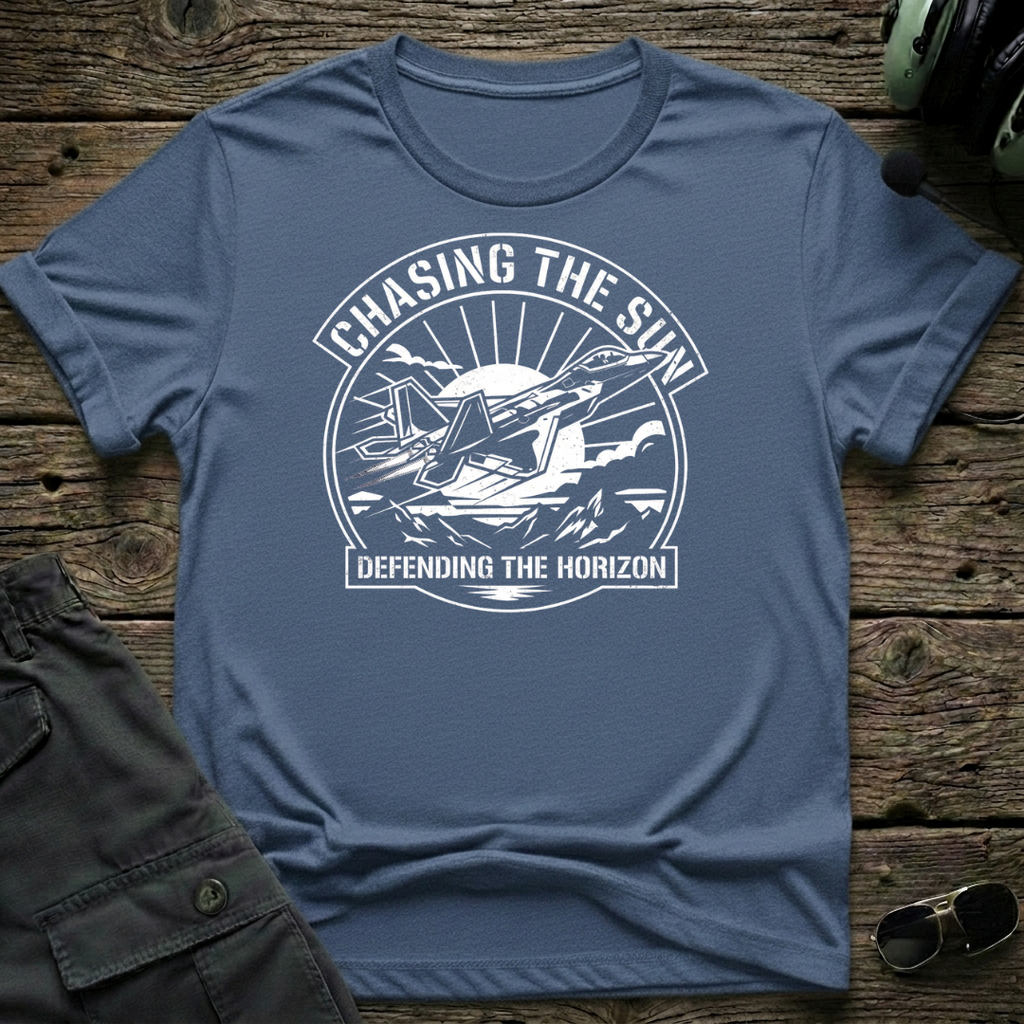 Chasing Sun lifestyle shot - Gildan 64000 ring-spun cotton aviation shirt
