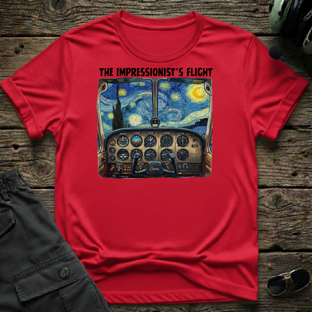 Impressionist's Flight lifestyle shot - Gildan 64000 ring-spun cotton aviation shirt