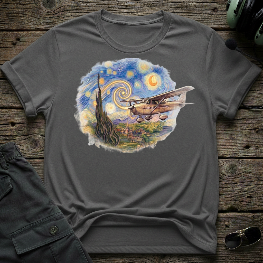 Cessna Starry Day front view - premium aviation tee for pilots