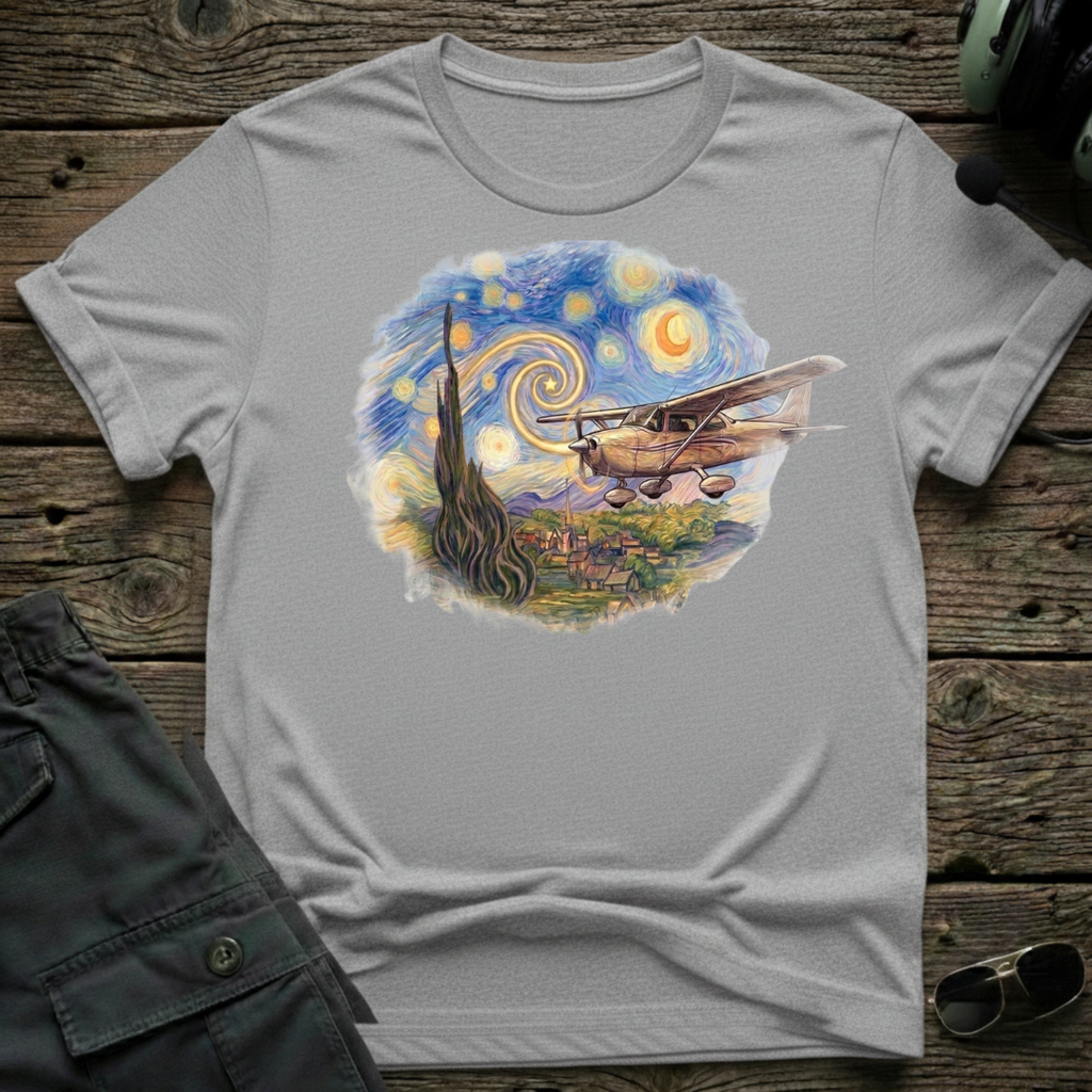 Cessna Starry Day lifestyle shot - Gildan 64000 ring-spun cotton aviation shirt