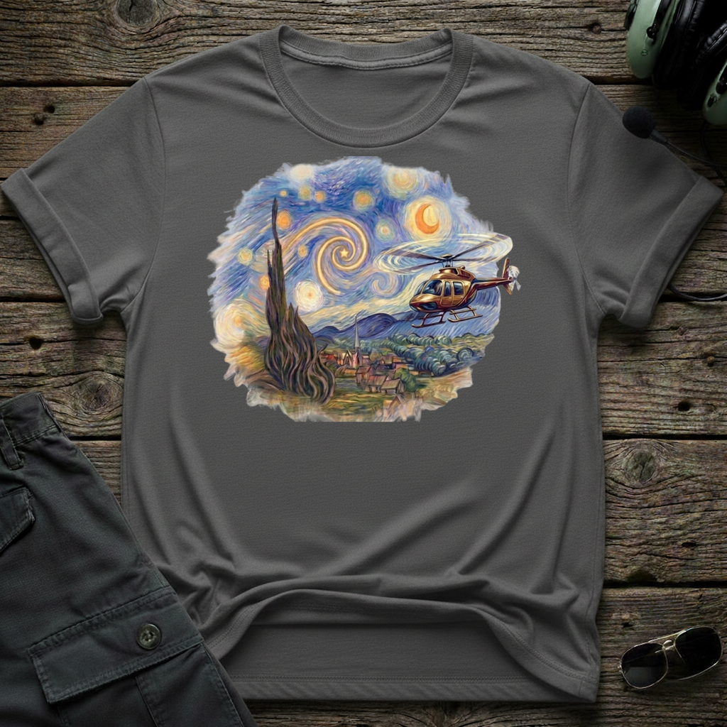 Starry Copter front view - premium aviation tee for pilots